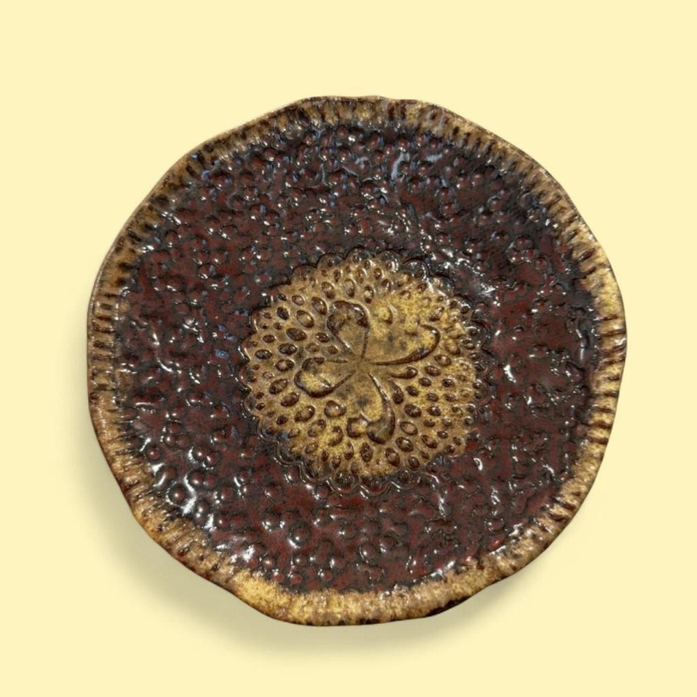 Handcrafted 6” Ceramic Earthtone Plate with Floral Design